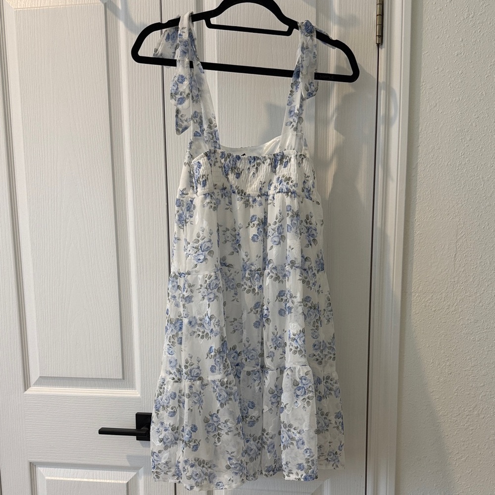 NWT Westfade Blue Floral Tiered Midi Dress XS Cottagecore Tie Strap Dress